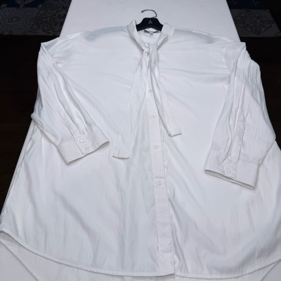 ELIZABETH & JAMES Sz XXL Women’s White Tie-Neck Button Down Shirt Blouse - Picture 12 of 12